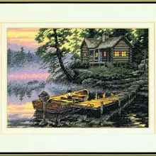 Красивый прекрасный Счетный Набор для вышивки крестом Morning Lake деревенская лодка, судно, дом, dim 65091 33X26 CM, 14CT