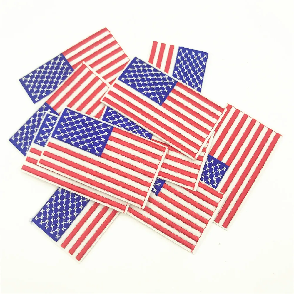 10pcs 4.5*8.0cm USA American US United States Flag Embroidered Patches Clothing Appliques Iron On Embroidered Badge Sticker