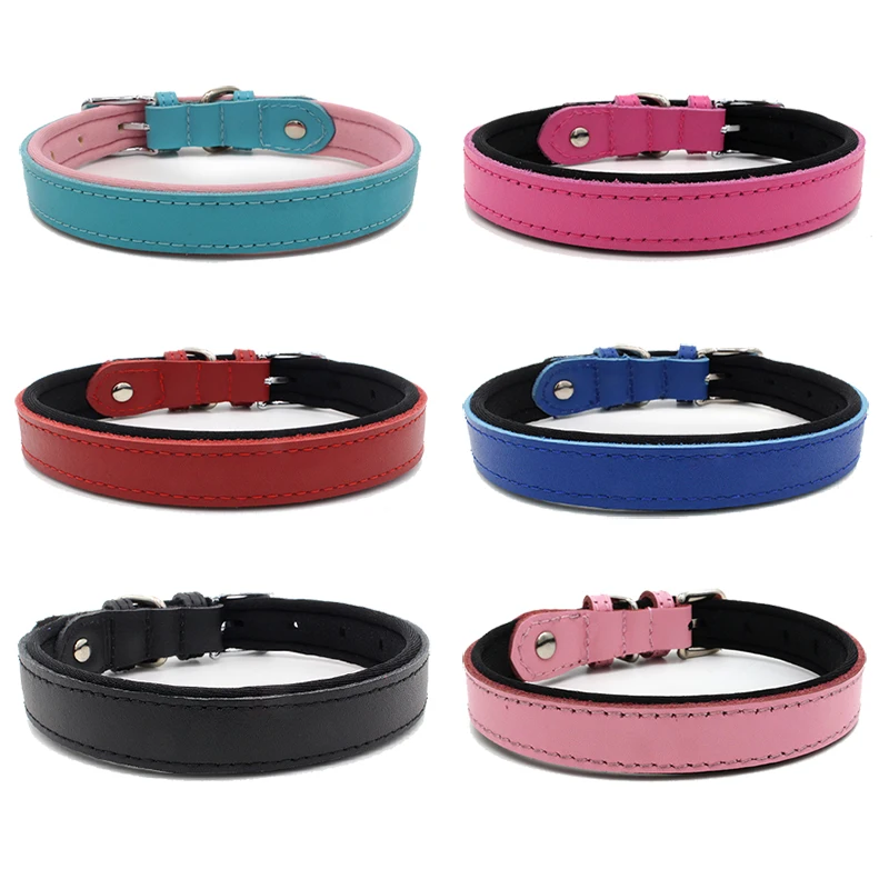 100% High Quality Dog Collars 3 Sizes 6 Colors Genuine Leather Diving Waterproof Small Puppy Pet | Дом и сад