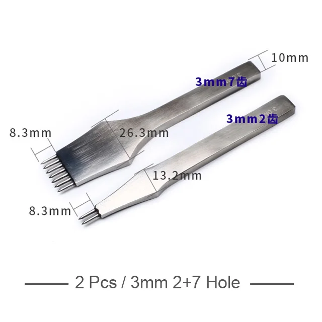Новые кожаные дыроколы для рукоделия 2+ 7 зубцов для шнуровки для сшивания, пробивки, пробивки, пирсинг, дырокол, плотная толщина, диаметр 1,85 мм - Цвет: 3mm 2 and 7 Hole