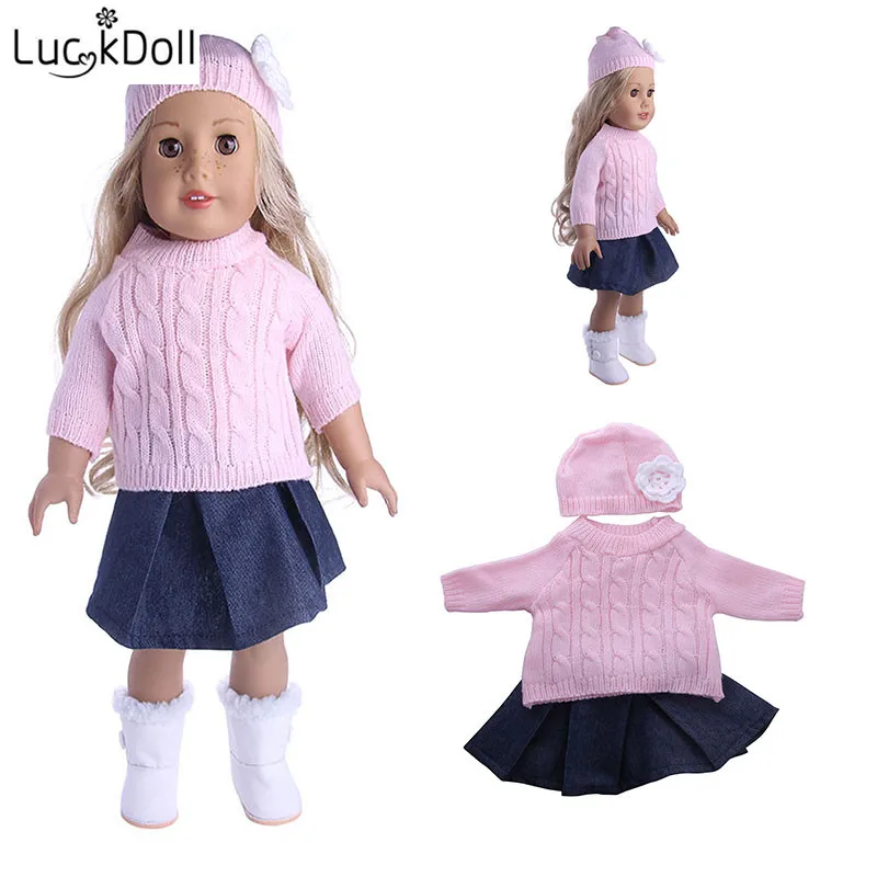 LUCKDOLL шляпа ручной работы+ шарф+ платье подходит 18 дюймов Американский 43cmBabyDoll одежда аксессуары, игрушки для девочек, поколение, подарок на день рождения