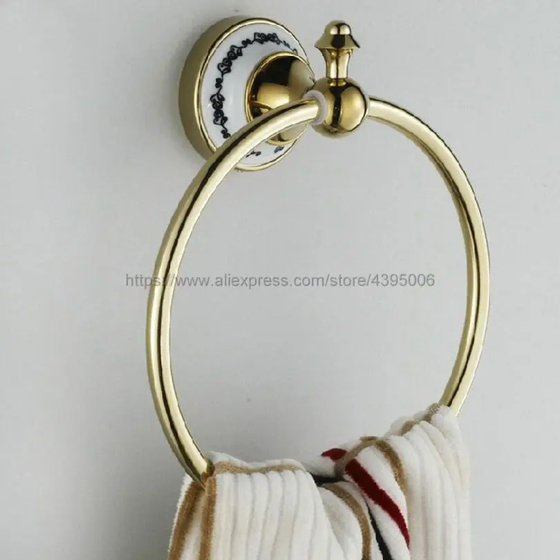 

Towel Rings Gold Brass Wall Mounted Rack Towel Holder Bath Shelf Towel Hangers Storage Bathroom Accessories Bba252