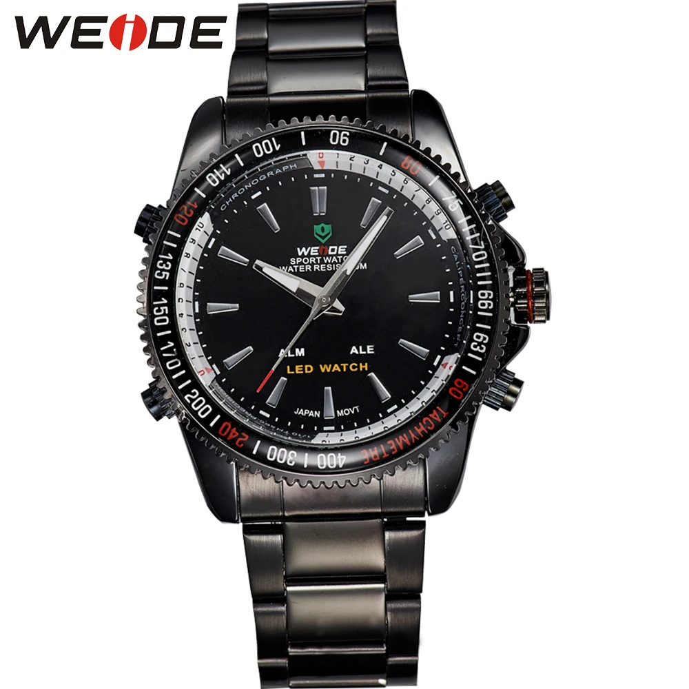 

WEIDE Brand Man Analog Digital LED Watch Japan Quartz Movement Men Sports Army Military Waterproof  Stainless Steel Wristwatch