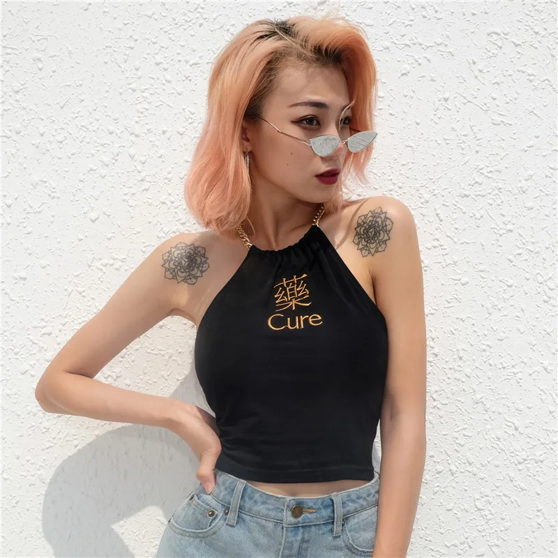 

Sexy Embroidery Hanging Neck Top Women Fashion Blouse Knit Bottoming Warm Vest Stretch Casual Basic Tank Tops GRNSHTS