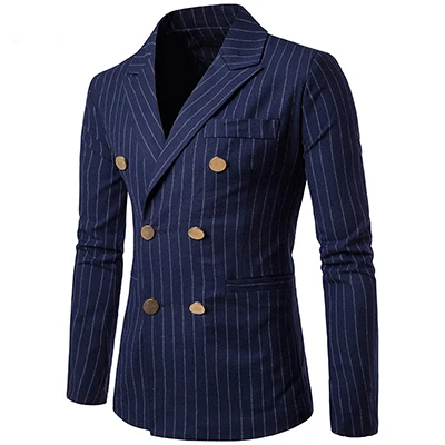 KALEBO мужская куртка с длинным рукавом в полоску с рисунком на одной пуговице мужская куртка Весна и осень Повседневное платье - Цвет: Navy blue