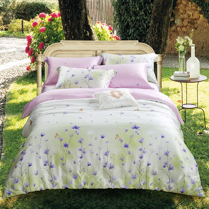 

Luxury tencel Boho Bedding sets Bed cover Double Queen/King size Duvet cover set fresh flowers Bed sheet/Fit sheet Pillowcase
