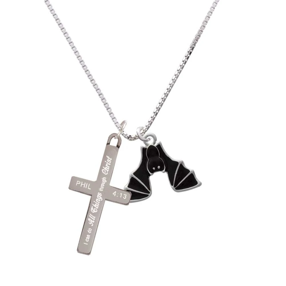 Hanging Bat - I Can Do All Things - Cross Necklace