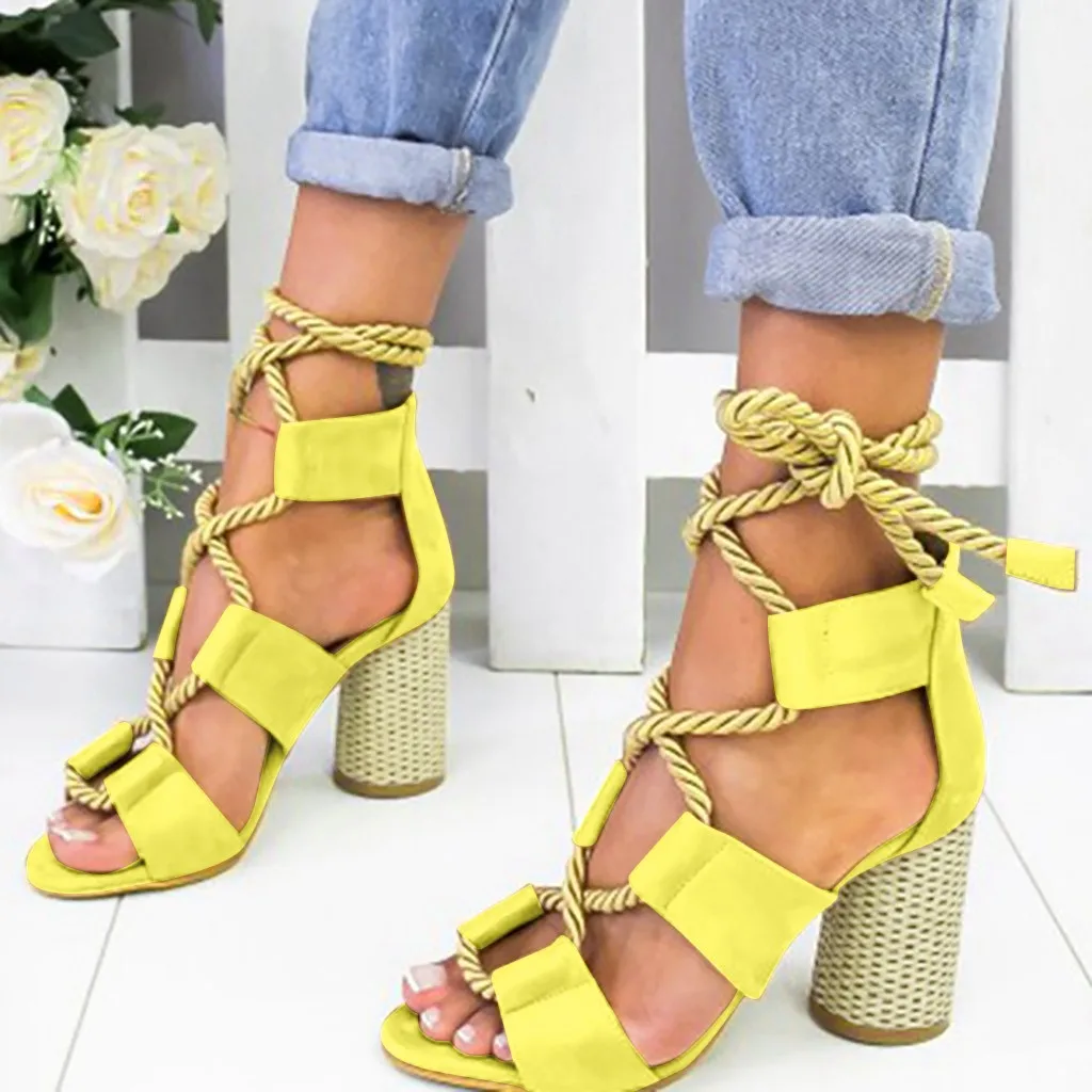 

Rome Women Summer High Heels Shoes Hemp Rope Ankle Strap Open Toe Breathable Sandals chaussures femme Sandalias Mujer 2019