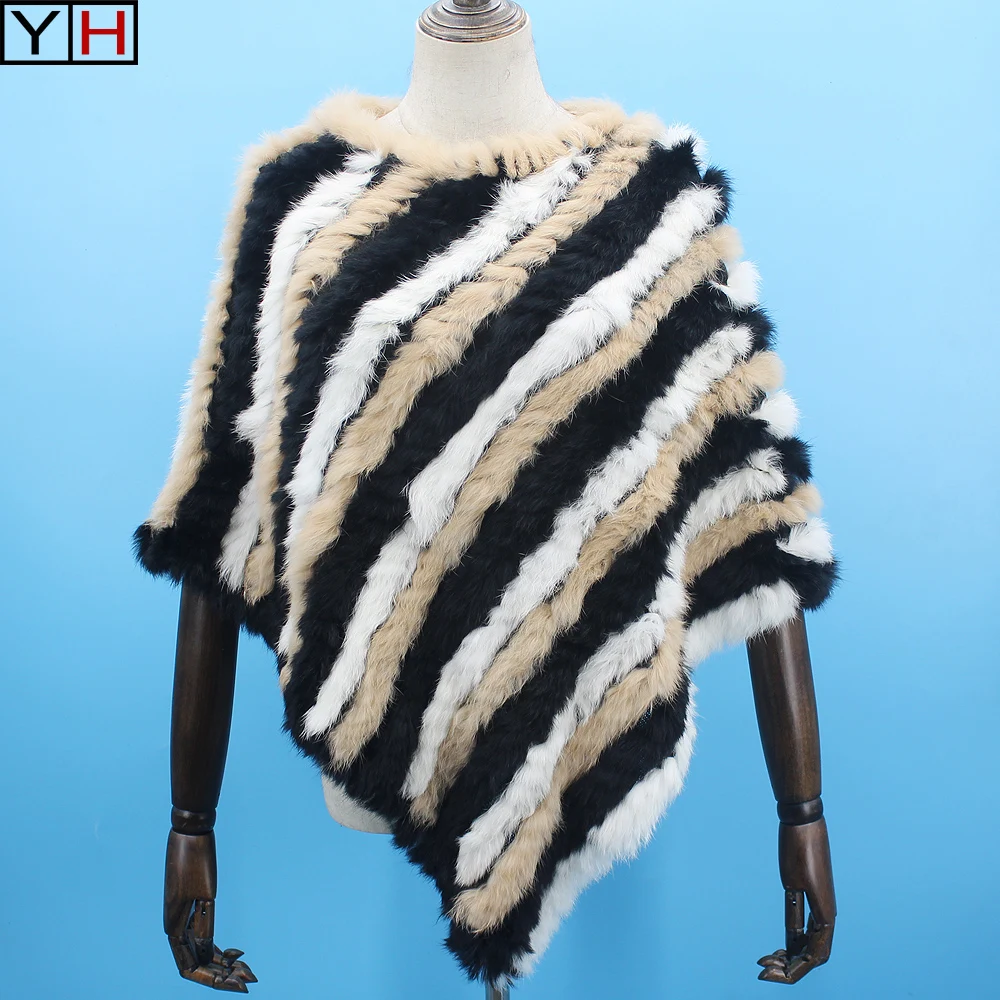 

Best-selling Genuine Real Knitted Rabbit Fur Poncho Wrap Scarves Women Real Rabbit Fur Shawl Scarf Triangle Cape Free Shipping