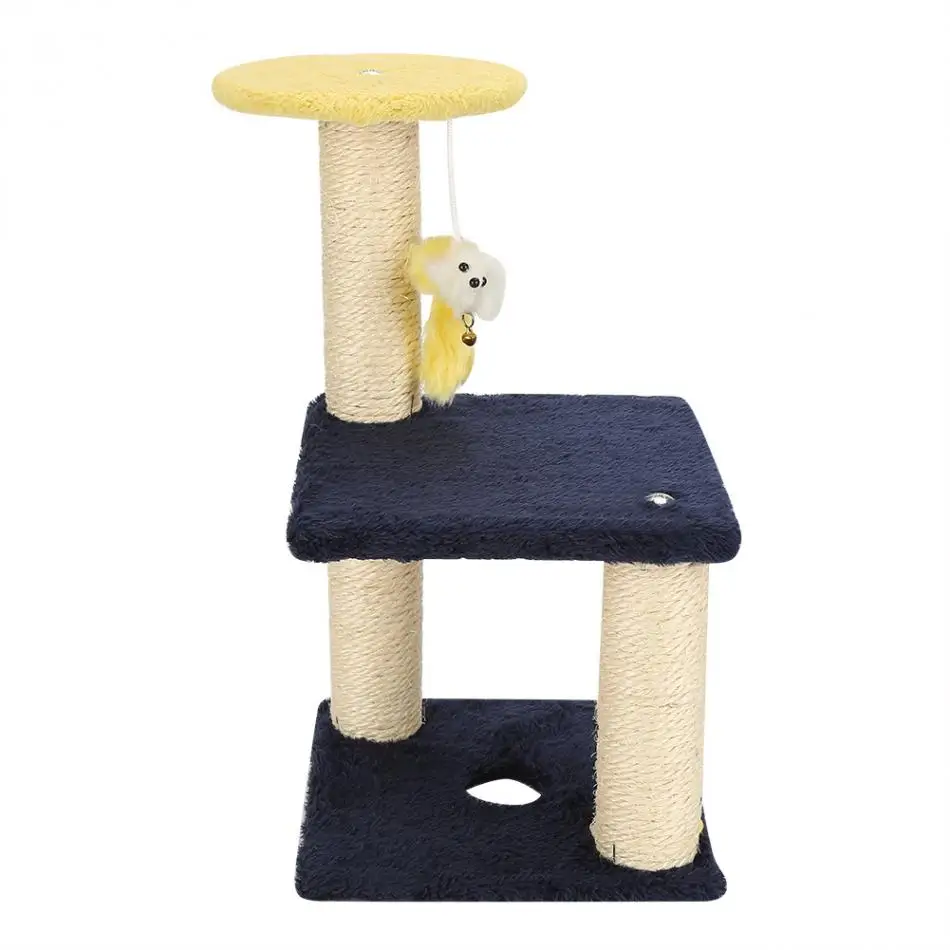3-Слои кошка дерево, Когтеточка для кошек и подвесная игрушка домашнего питомца центром, натуральный сизальских канатов Материал нетоксичен