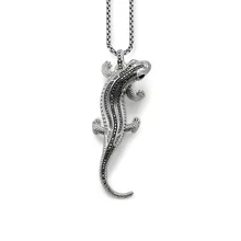 Серебряное звено цепи черный паве ожерелья саламандры& Подвески, Мода кулон с ящерицей ожерелье ювелирные изделия Bijoux для женщин мужчин