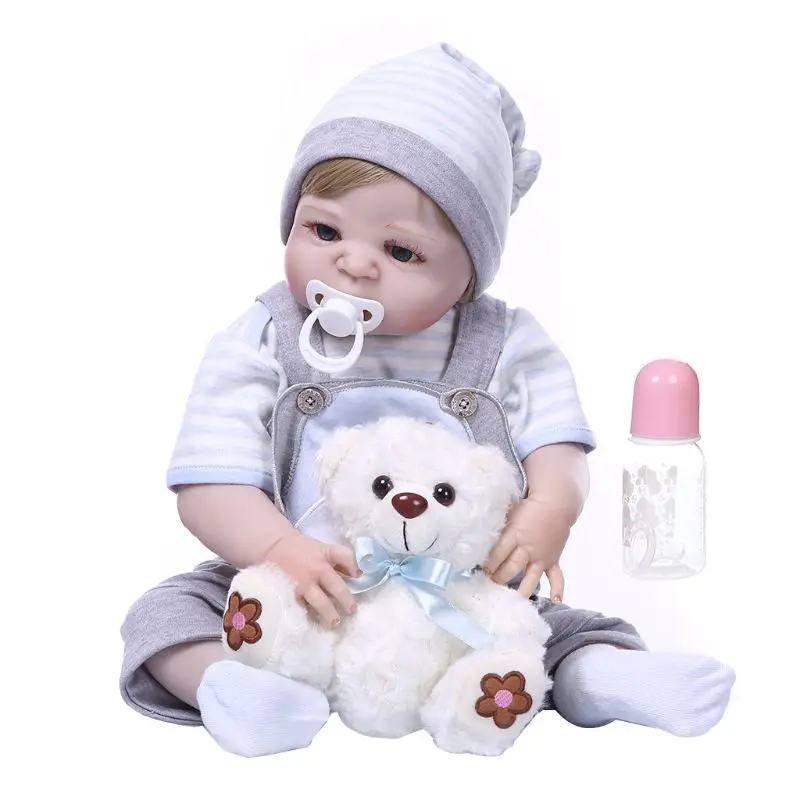 

22in Realistic Reborn Doll Soft Full Silicone Vinyl Newborn Babies Cute Boy Lifelike Handmade Toy For Children Xmas Gift