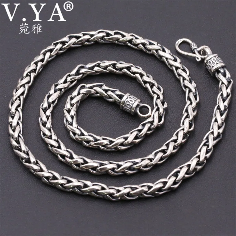 

V.YA 6mm 925 Silver Chain Necklace for Men Vintage Heavy Necklaces Solid S925 Sterling Silver Jewelry 50cm 55cm 60cm