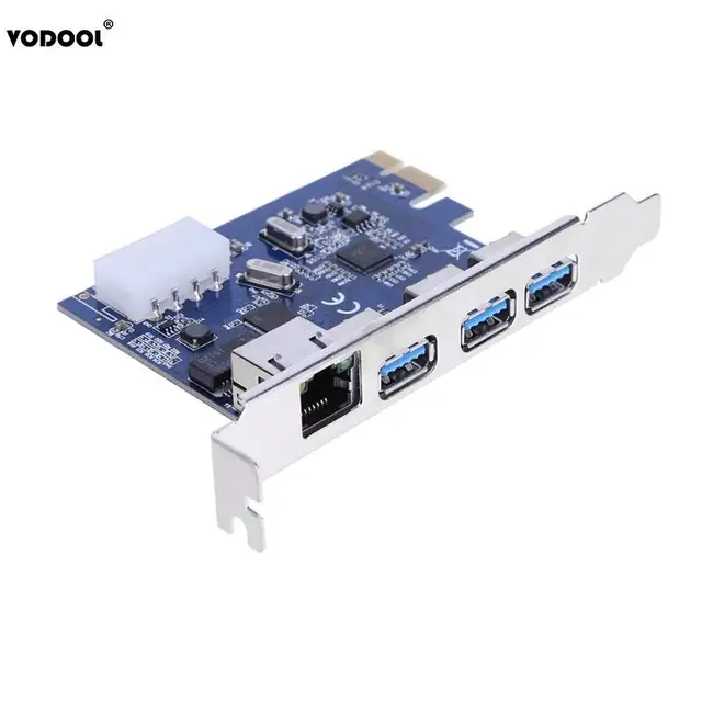Cheap VODOOL PCI-E To External 3-Port USB 3.0 Gigabit Ethernet Card Adapter For PC Desktop Computer Components Expansion Riser Card
