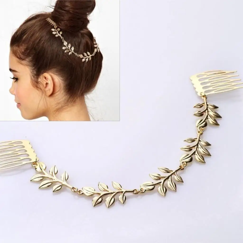 cheap fine FASHION Hair Accessories Gold Leaf Chain With Comb Head New