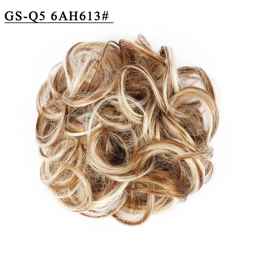 Free Beauty Curly Chignon Brown Blond Hazel Ombre Synthetic Hair Bun Extensions Rubber Band Heat Resistant Fiber for Women Girls