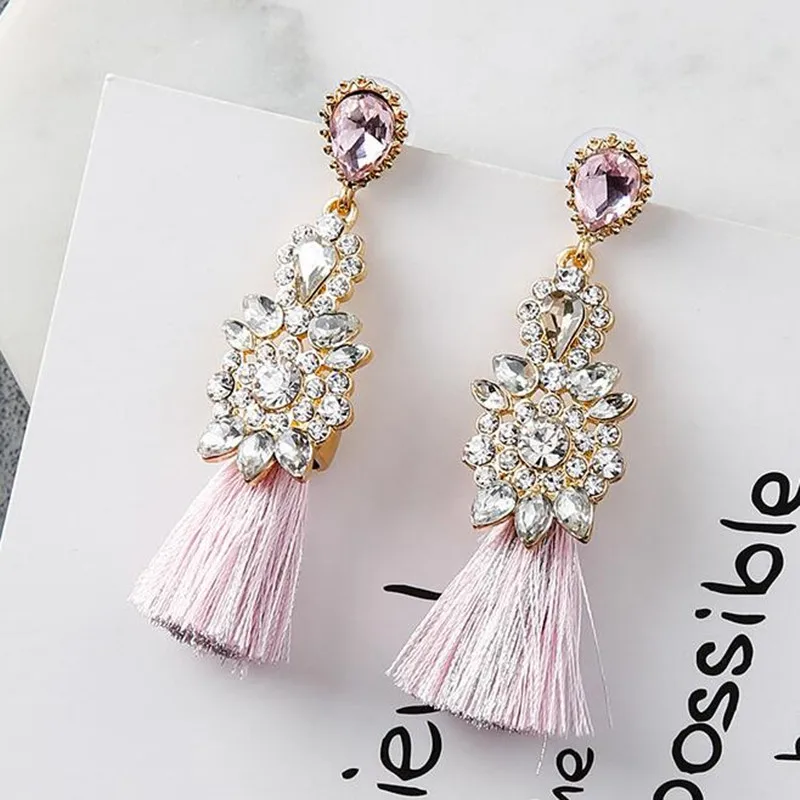 AE-CANFLY Full Rhinestone Long Thread Tassel Earrings Temperament oorbellen Big Statement Earring Fashion Jewelry EX551