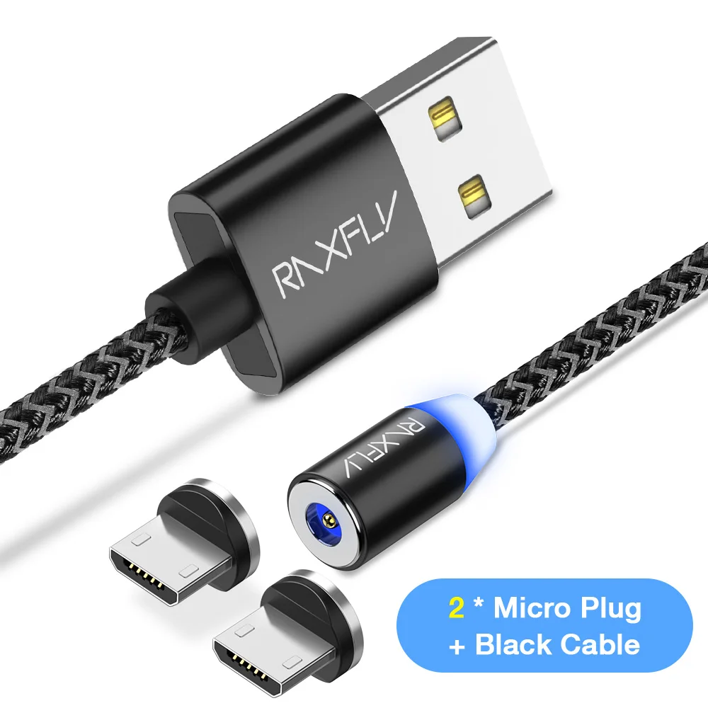 Магнитный кабель RAXFLY для iPhone X XS Max samsung S9, 1 м, 2 м, магнитный кабель Micro USB type C, магнитное зарядное устройство для Galaxy Note 10, a5 - Цвет: 1 Cable 2 Plug