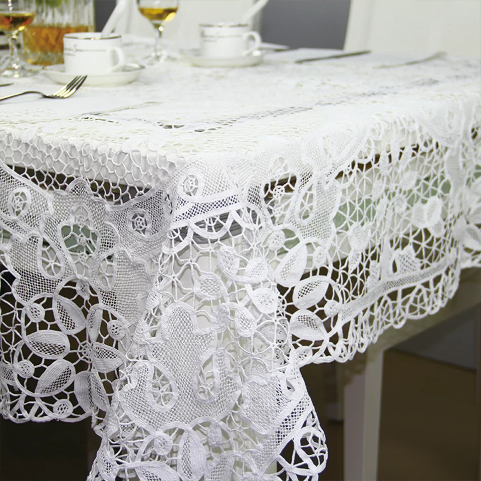 

QUNYINGXIU 100% Cotton Tabelcloth Tuscany Lace Handmade Floral Classical Square Banquet Table Cover 72*72 inch = 183*183 cm
