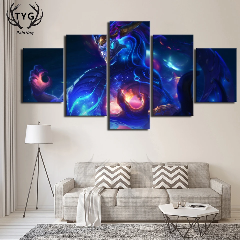 

Aurelion Sol Poster 5 Pieces Frame League of Legends LOL Game Canvas Painting For Living Room Home Decor Wholesale Drop Shipping