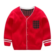 Новинка; Однотонный Детский Теплый однобортный вязаный свитер; Детский кардиган; свитер с карманами; хлопковая осенняя одежда для мальчиков с длинными рукавами