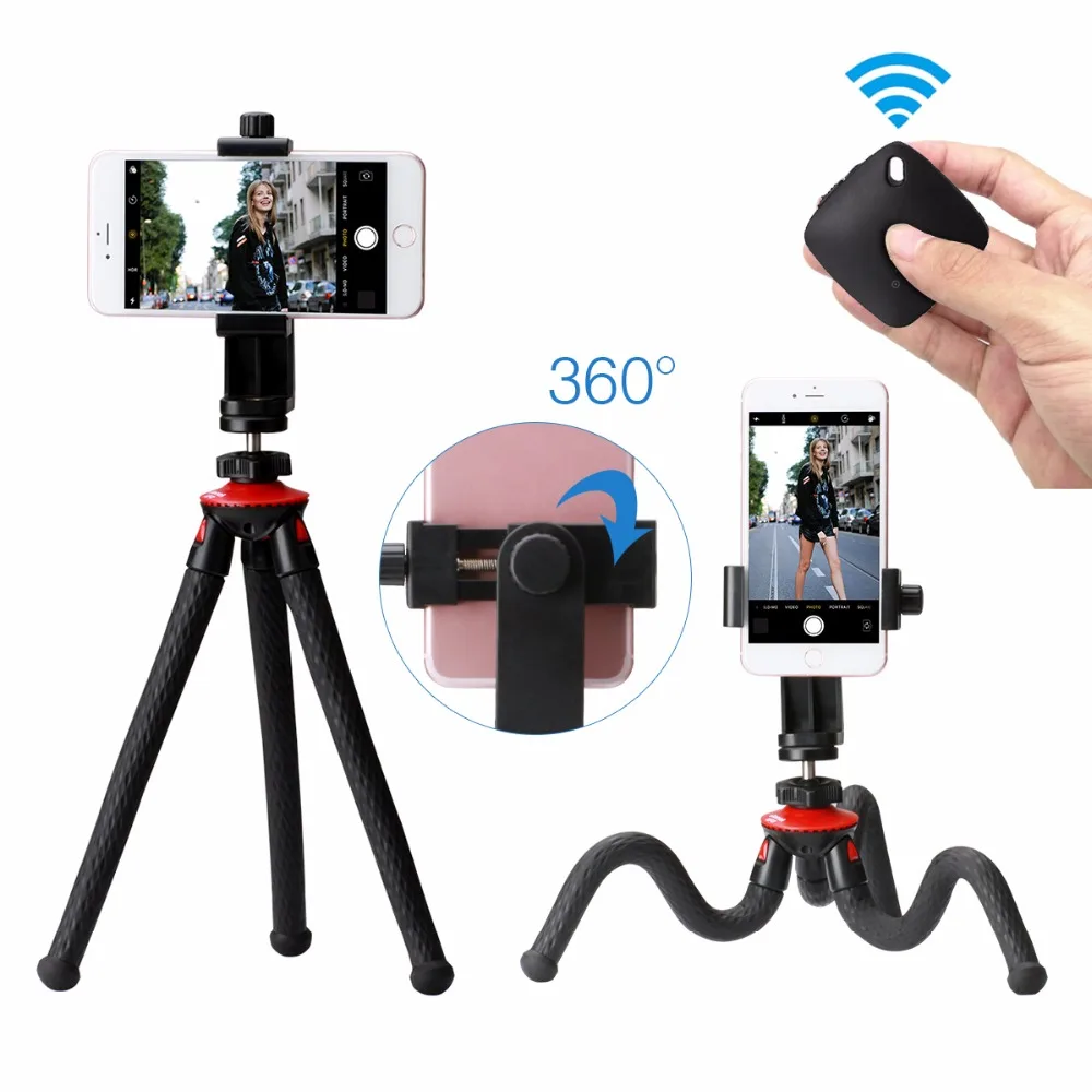 Phone Flexible Tripod with Bluetooth Shutter Remote Portrait Landscape Mount Adapter Livestream Video For iPhone X