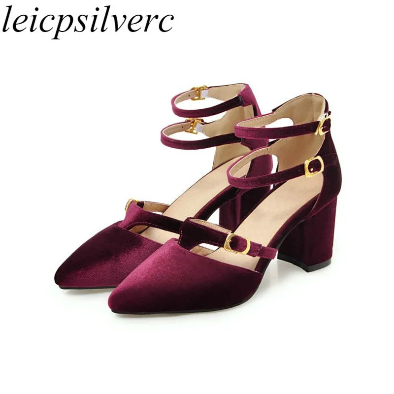

Women Pumps Shoes High Heel Flock Pointed Toe Buckle 2018 Spring Summer New Sexy Fashion Casual Wedding Black Red Yellow Green