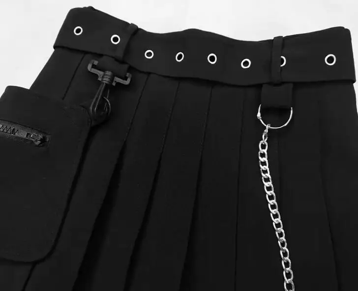 Новая женская обувь в стиле панк, в готическом стиле, съемный карманные, на цепочке с пряжкой чистое железо цепи нерегулярные плиссированная юбка жесткая вышитая юбка средней длины