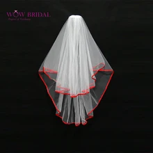 Wowbridal чистый белый невесты фата простой- предназначен двухслойной красный вырезать края органзы свадебные аксессуары