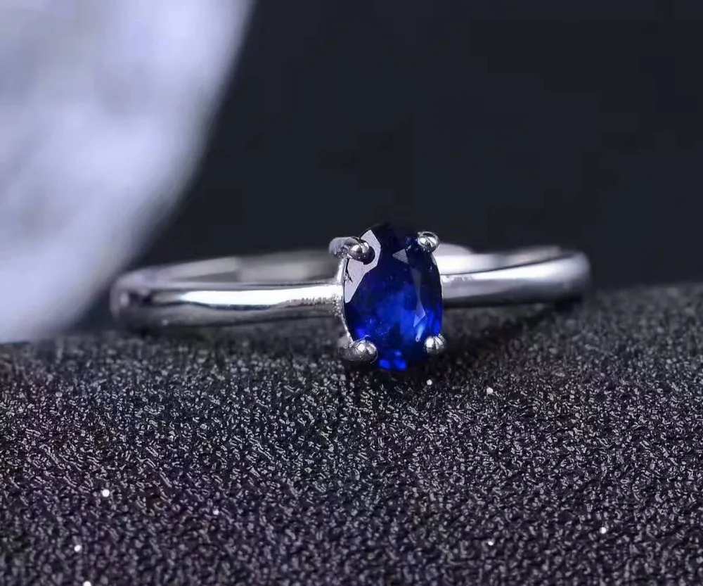 Natural dark blue sapphire gem Ring Natural gemstone Ring 925 sterling silver trendy simple elegant round women Office Jewelry