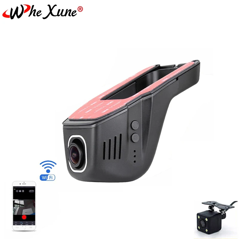 Tanie WHEXUNE Novatek 96658 WIFI wideorejestrator samochodowy kamera na deskę rozdzielczą Full HD 1080P podwójny obiektyw noktowizor rejestrator jazdy nagrywanie wideo kamera samochodowa