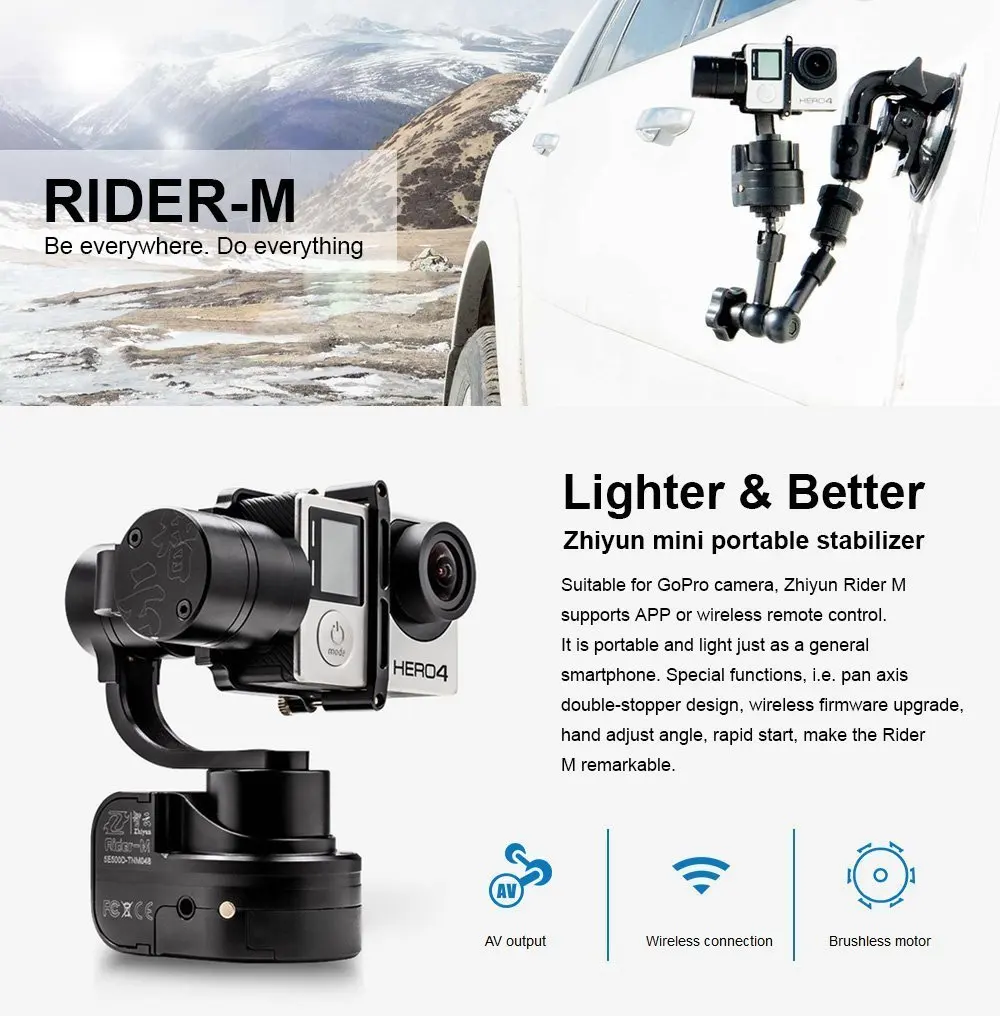 Zhiyun Zhi Yun Z1 Rider M 3 портативный ручной карданный стабилизатор w/беспроводной пульт дистанционного управления для GoPro Hero 3/3+/4 Hero4 Session