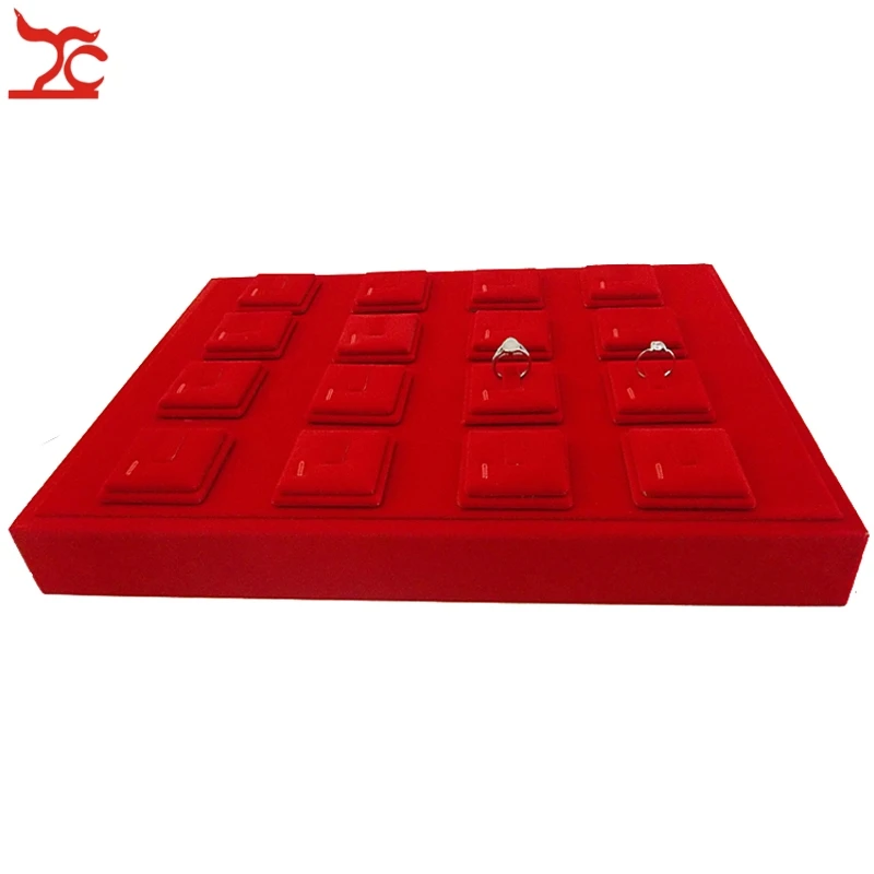

High Quality Red Velvet Jewelry Display 16pcs Removable Ring Holder Sheet Ring Organizer Tray 35*25*5cm Free Shipping