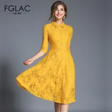 Fglac Для женщин платье модные Повседневное 1/2 рукавами открытое кружевное платье элегантный тонкий Винтаж платье Марка Вечернее Vestidos