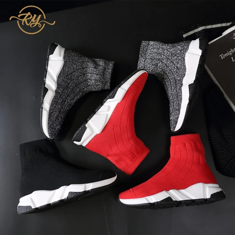 

RY-relaa2 spring new elastic socks shoes female Korean version of high shoes black red silver socks boots sports shoes tide