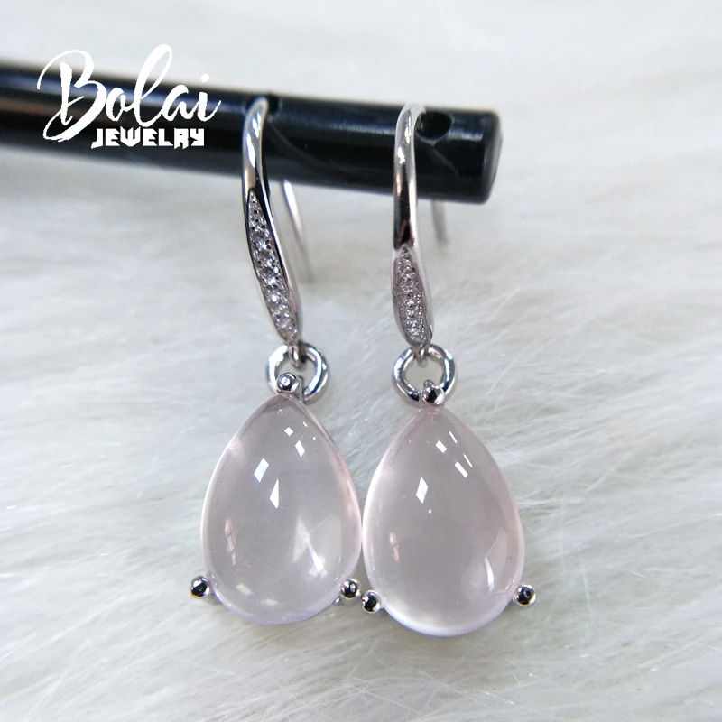 Bolaijewelry капли воды серьги натуральный розовый кварц в 925 желтый цвет
