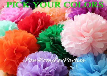 

150pcs 14"(35cm) Mixed Colors Blue Black Green Red Gold Silver Yellow Pink White Purple Mint Tissue Paper Pom Poms Wholesale