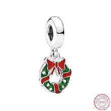 Праздничный венок Красивая подвеска ярко-красная и зеленая эмаль DIY Fit PANDORA Подвески Серебро 925 для женщин Изготовление ювелирных изделий FL645