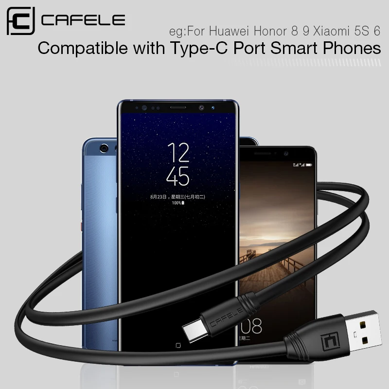 CAFELE плоский USB кабель type C кабель для зарядки телефона для samsung huawei Xiaomi Oneplus телефон type C порт прочный кабель для мобильного телефона