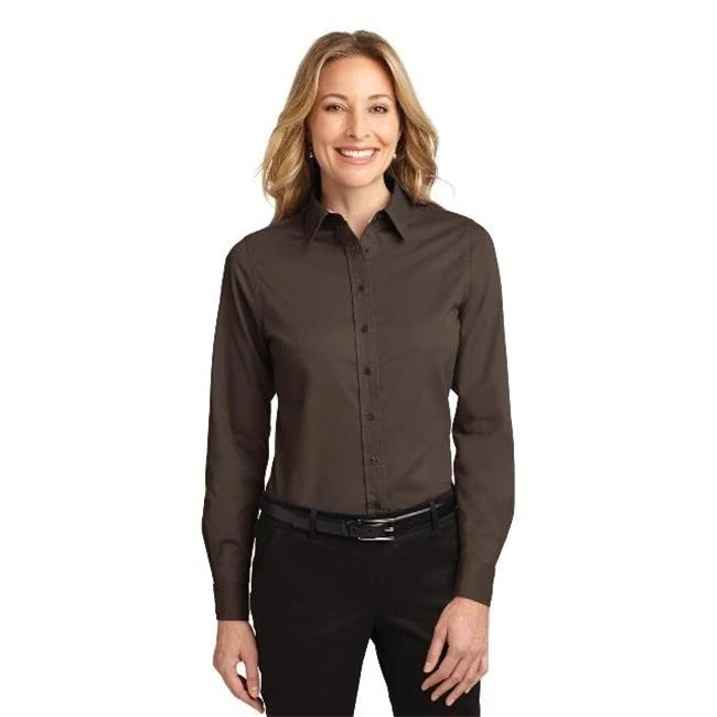 Port Authority L608 Ladies Long Sleeve Easy Care Shirt Coffee Bean & Light Stone - 5XL