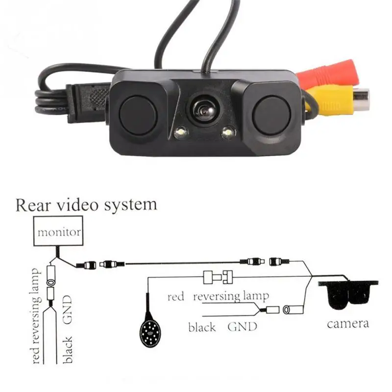 Новая горячая распродажа 3 в 1 Автомобильная камера заднего вида с 2 датчиками парковки