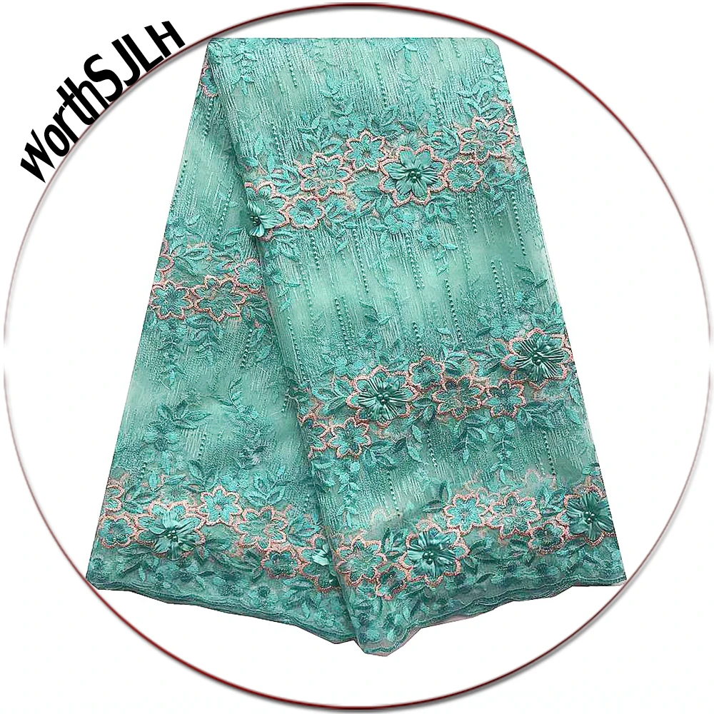 

5 Yards Latest Net Mesh Lace Fabric Green Dress African Tulle Lace Material Blue Nigerian Lace 3D Fabric 2019 High Quality