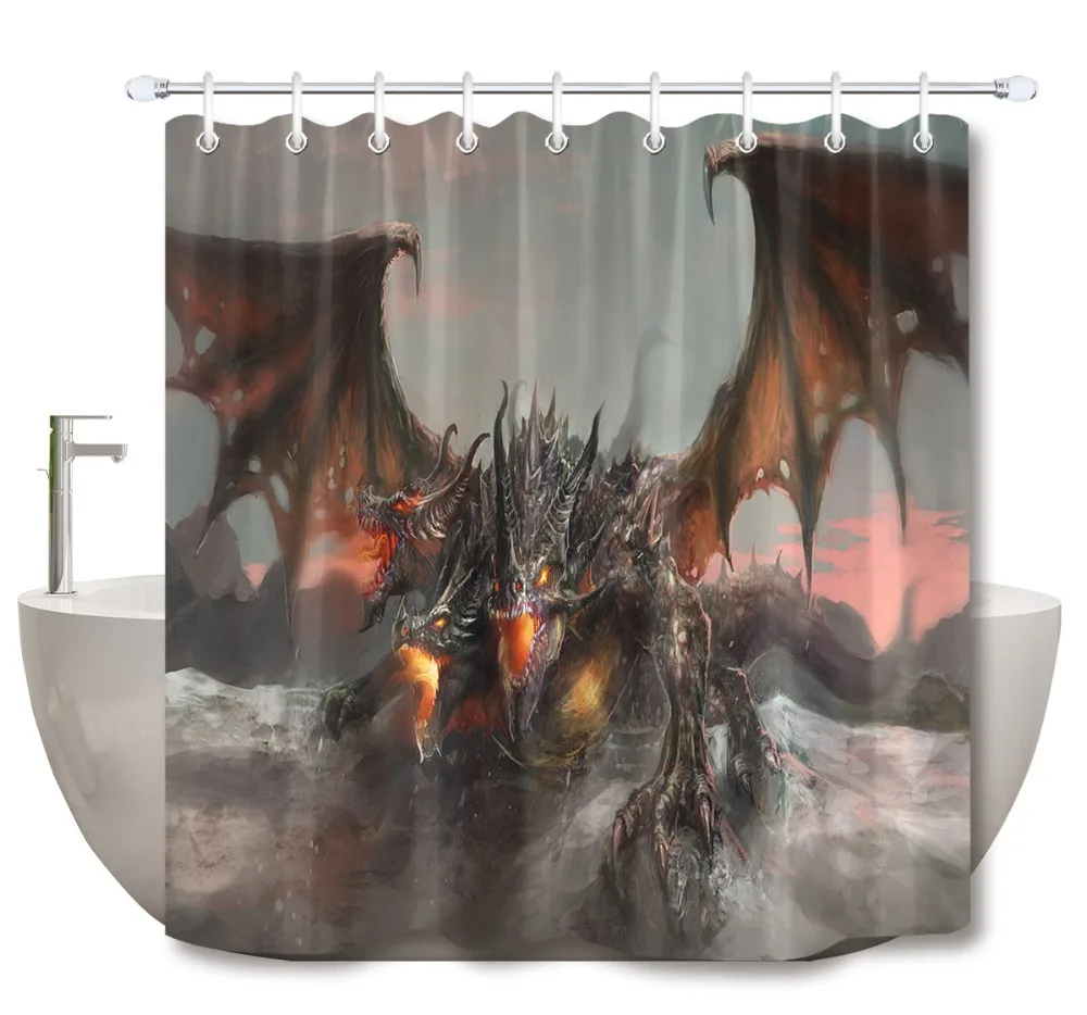 Chinese Ancient Dragon Shower Curtain Liner Bathroom Waterproof 12 Hooks /& Mat
