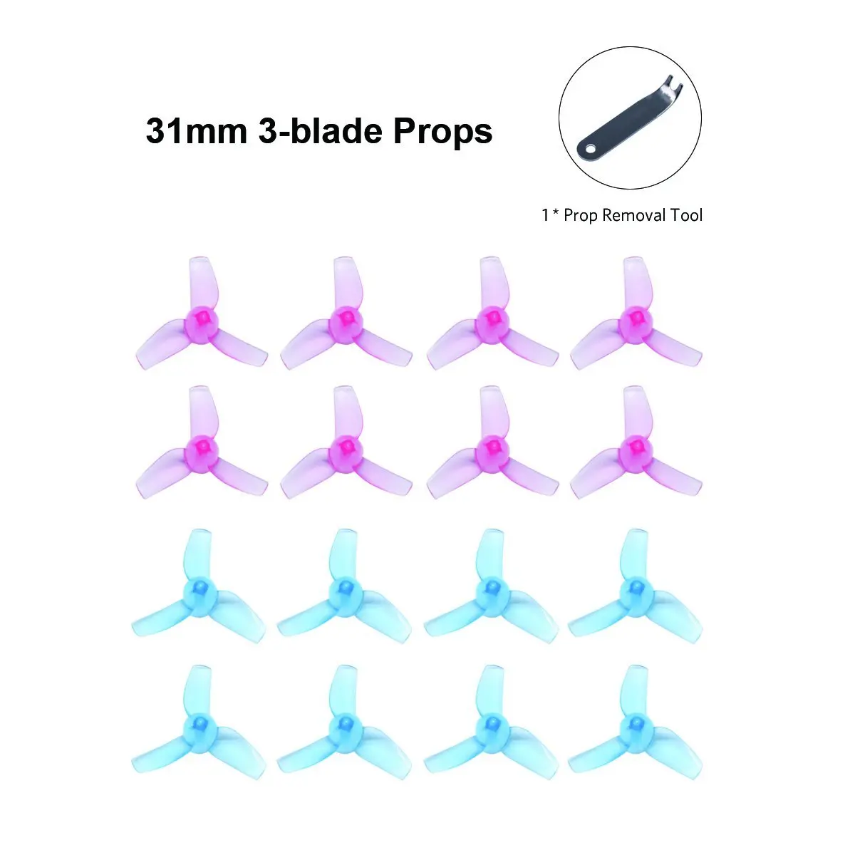 BETAFPV 16pcs 3-blade Props 31mm Tri-blade Propeller with Prop Removal Tool Transparent Pink and Blue for Tiny Whoop Quad BETAFPV 16pcs 3-blade Props 31mm Tri-blade Propeller with Prop Removal Tool Transparent Pink and Blue for Tiny Whoop Quad
