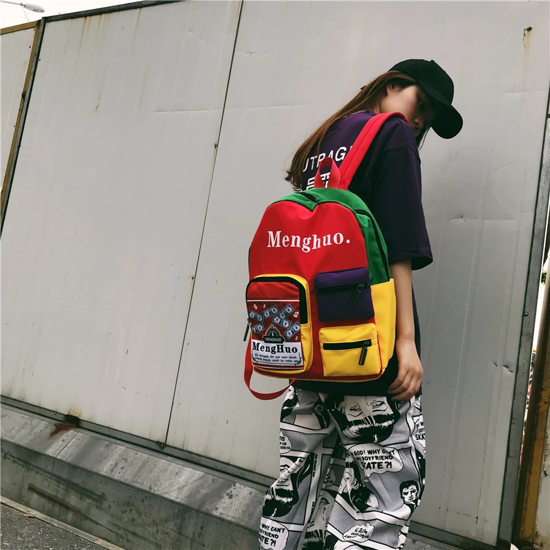 Menghuo Women Backpacks School Women Daypack Panelled Shoulder Bags College Backpacks for Girls Bookbag School Backpacks Female (80)