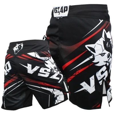 VSZAP Wolf Kick MMA шорты Pantalonetas, Муай Тай боксерские шорты, колготки, спортивные шорты для фитнеса, Детские мужские pantalon MMA боксерские трусы - Цвет: Черный