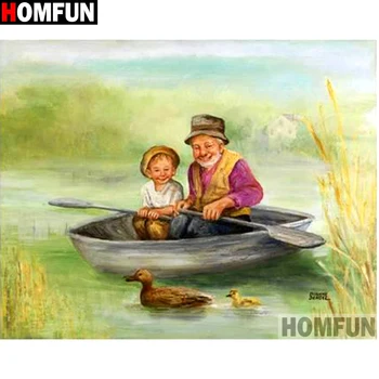 

HOMFUN Full Square/Round Drill 5D DIY Diamond Painting "Old man ship" Embroidery Cross Stitch 5D Home Decor Gift A13090