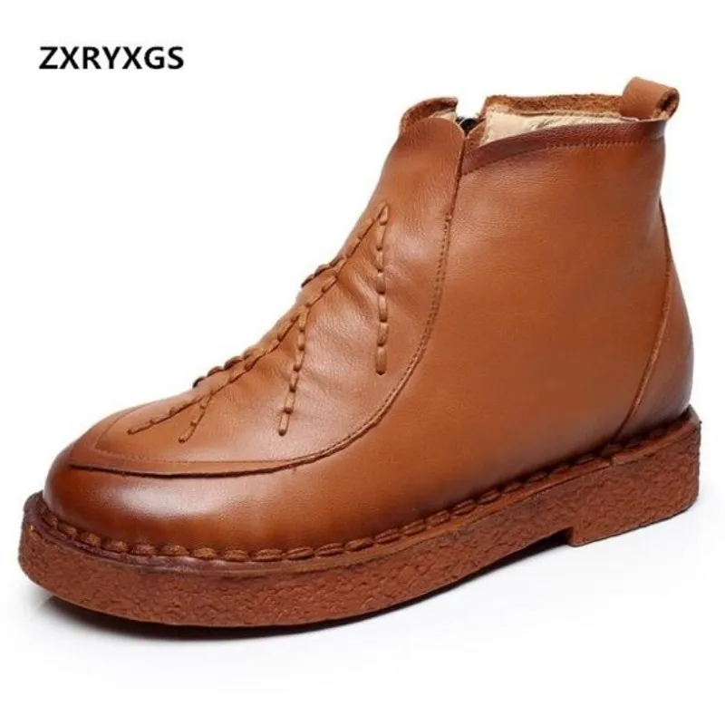 

ZXRYXGS Brand Shoes Woman Full Genuine Leather Boots Flat Ankle Boots 2018 New Fashion Autumn Winter Boots Retro Women Boots