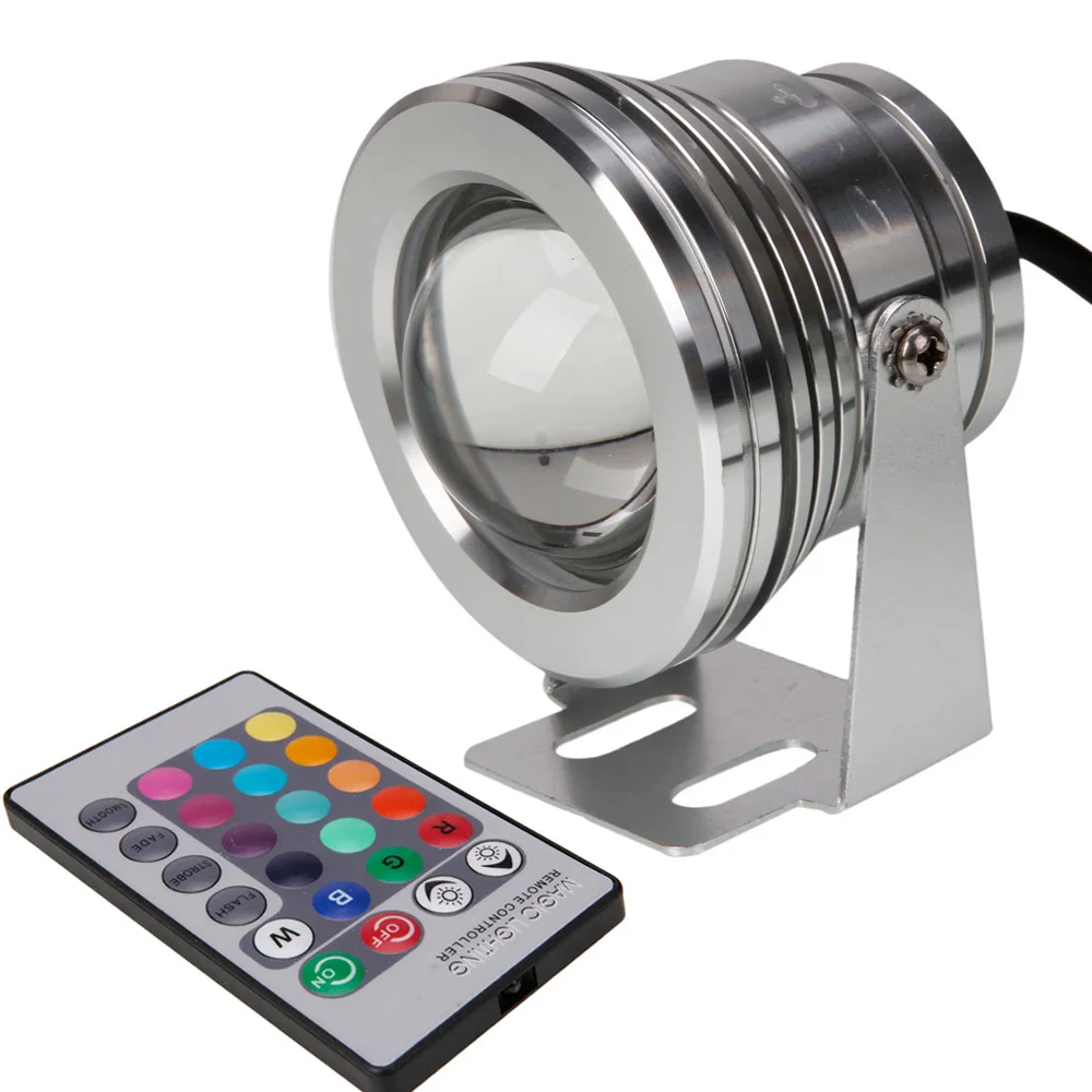 

Outdoor COB RGB 10W led Spotlight 12V red green blue white color fountain pool Lamp changable with 24key IR Remote controller