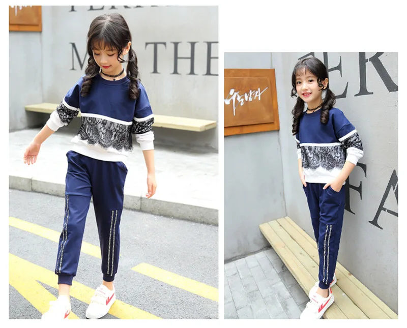 spring girls lace clothing sets kids clothes tracksuits sport suit (3)